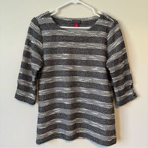 Vince Camuto Striped Textured Black and White Blouse
